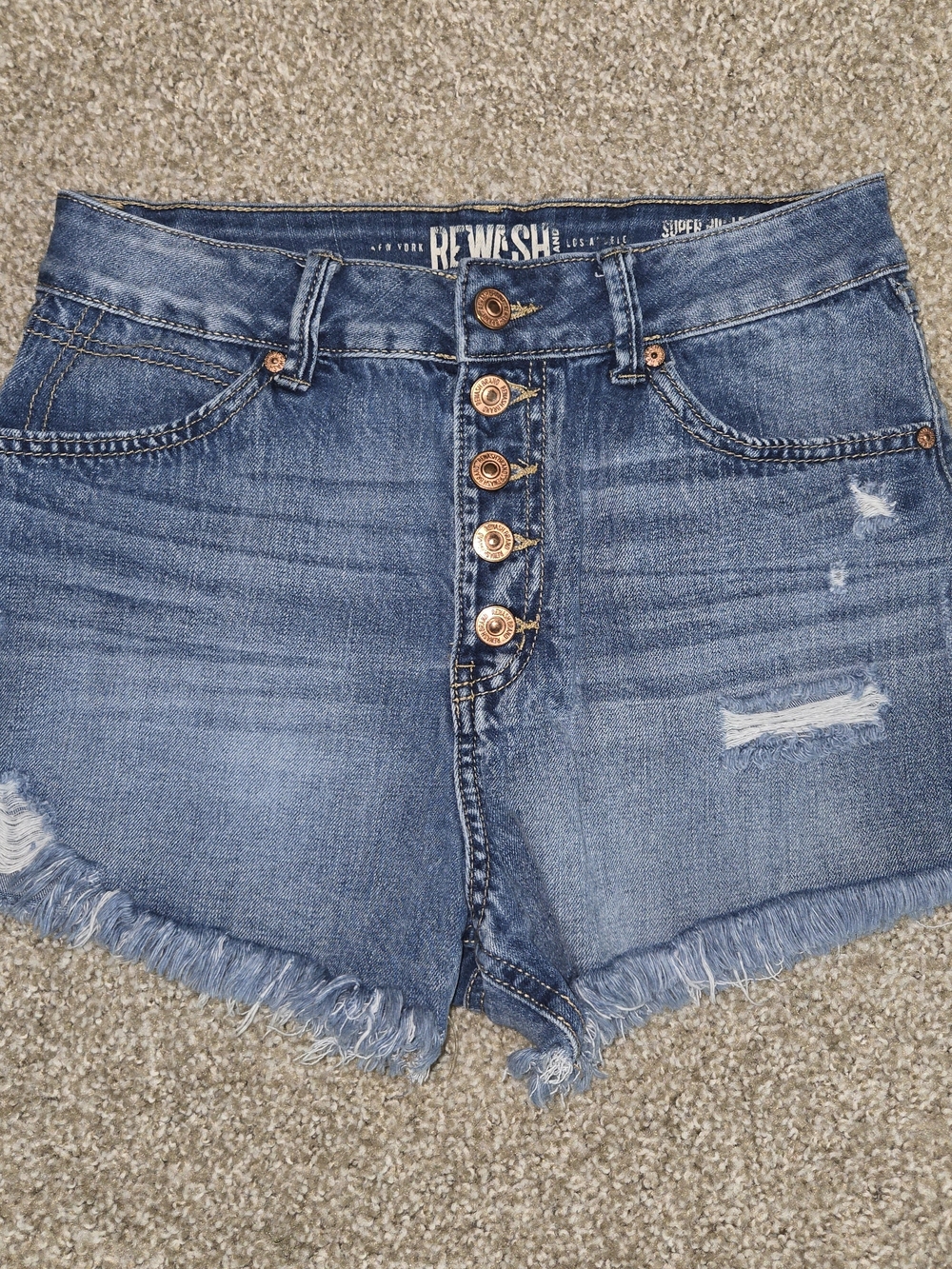 Rewash Women's High-Rise Button Fly Distressed Denim Shorts - Blue